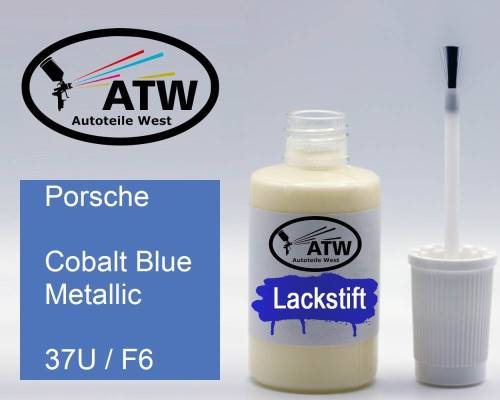 Porsche, Cobalt Blue Metallic, 37U / F6: 20ml Lackstift, von ATW Autoteile West.